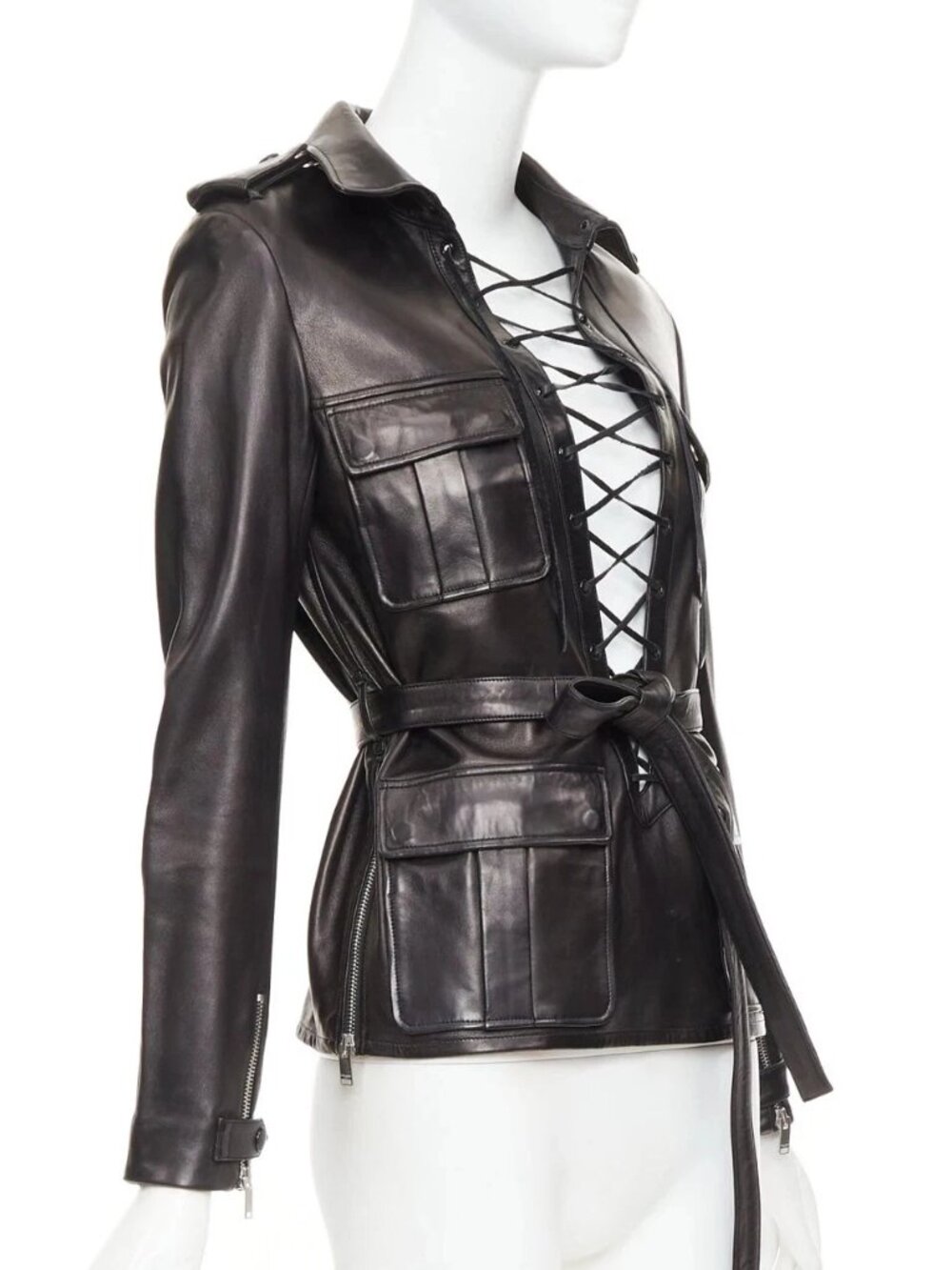 Saint Laurent 2013 Black Leather Lace Up Jacket